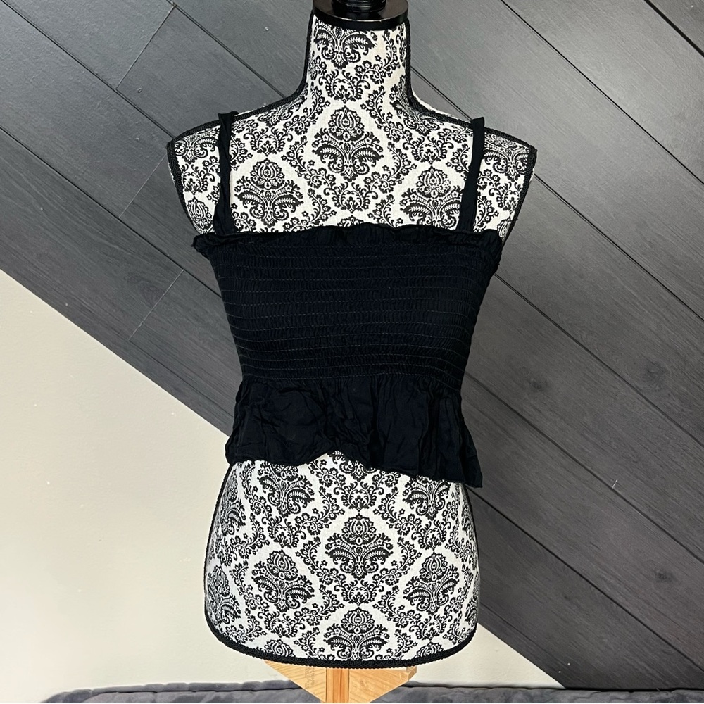 Don’t Ask Why‎ Smocked Sleeveless Cropped Tank with Ruffle Waist